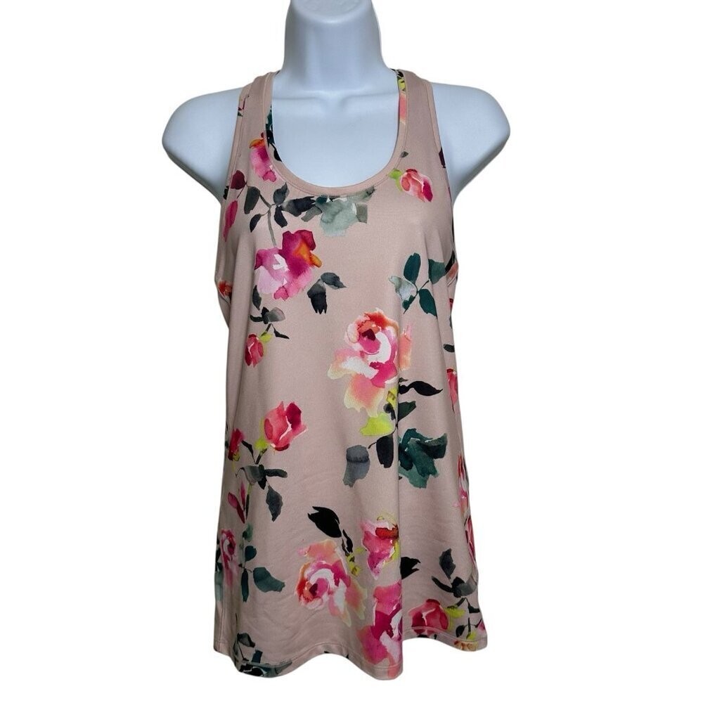 Athleta Women Racerback Floral Tank Top Shirt Sz Small Pink Feminine Gym Spring